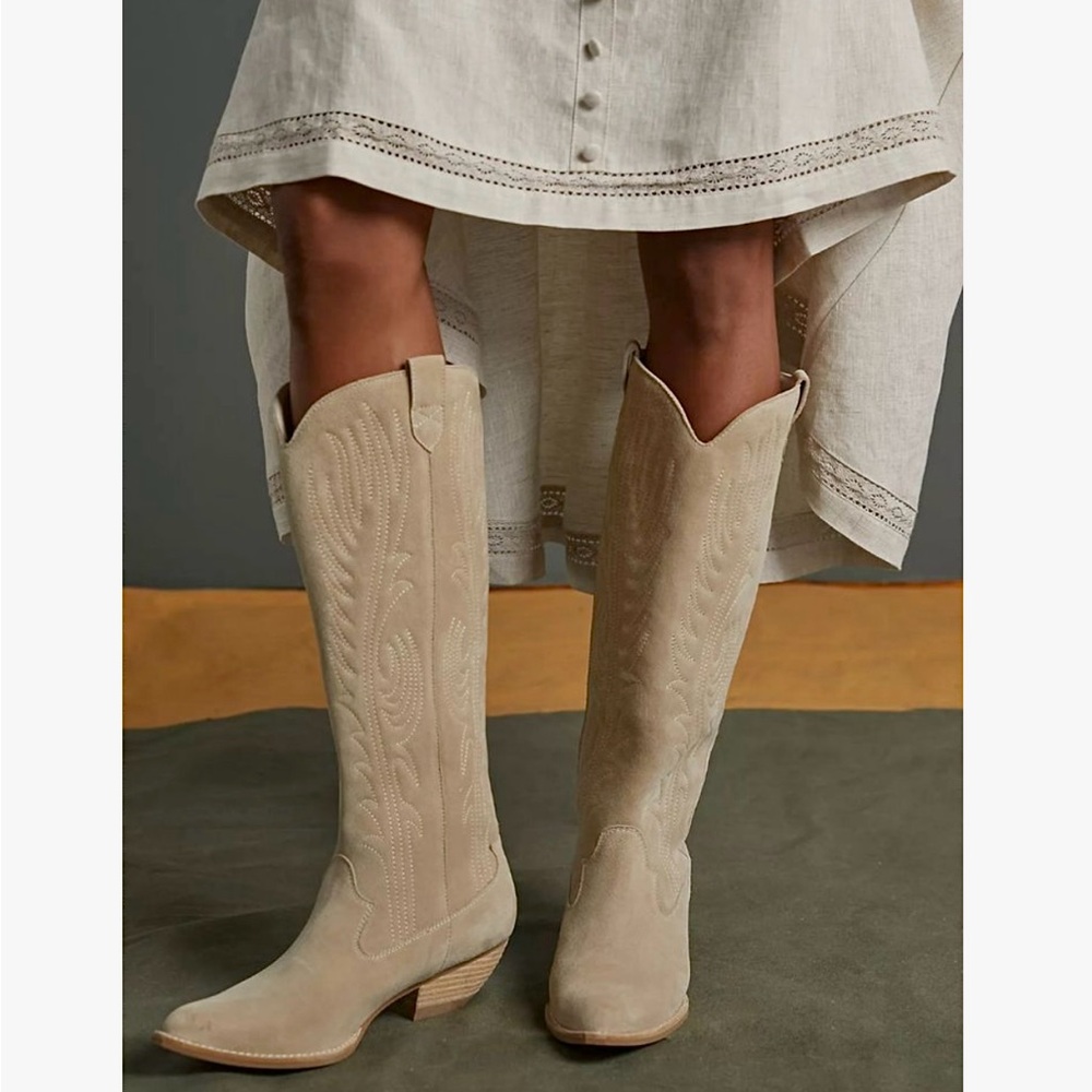 ✨New JEFFREY CAMPBELL Calvera 2k Western Tall Boots Nubuck Beige Womens 8M - Picture 14 of 15
